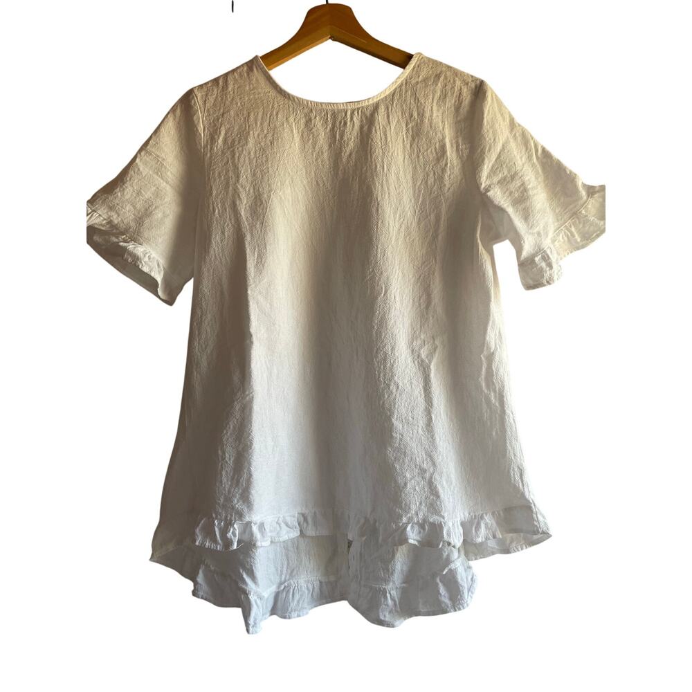 Bright White Cotton Ruffle Babydoll Hi-Low Top LARGE
